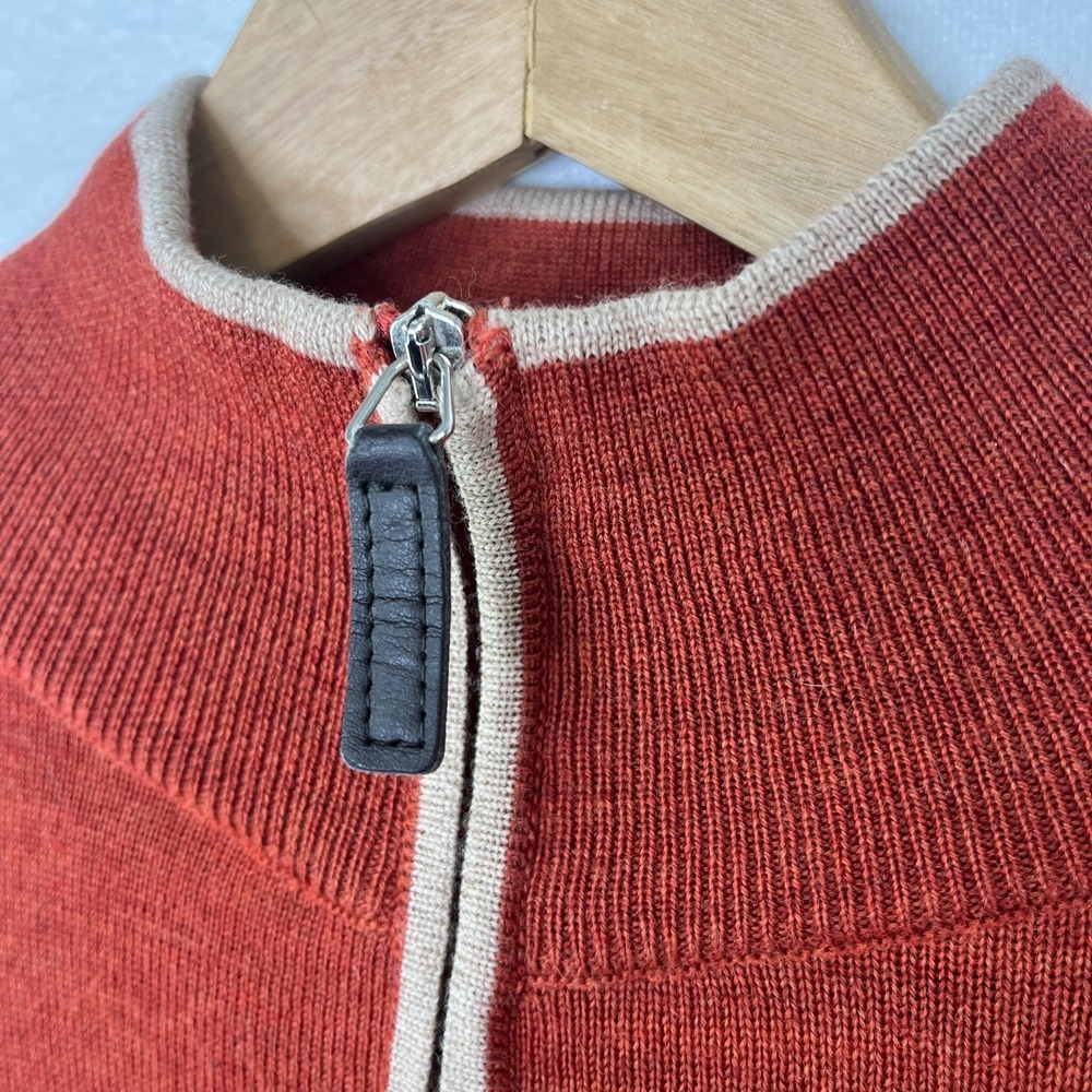 Hagen Carmel Sweater Mens XL Brown Rust Red 1/4 Quarter Zip Merino Wool Italy - Picture 3 of 13